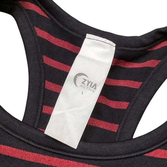 Zyia Active Black & Maroon Striped Monique Sports Bra - Large - Picture 3 of 8